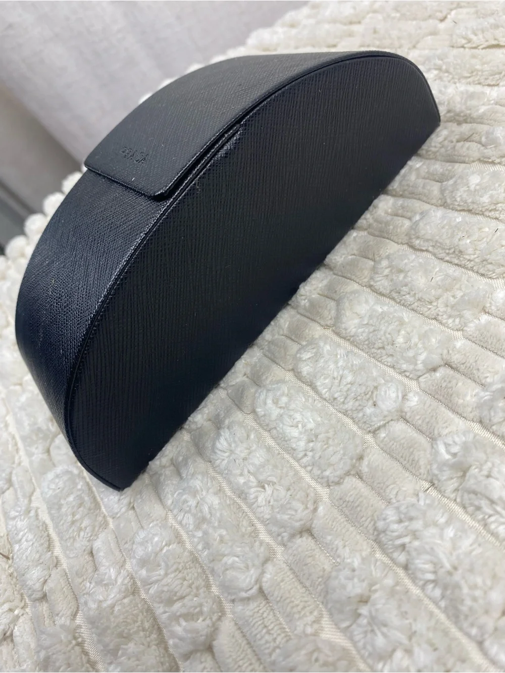 PRADA Authentic Black Textured Hard Sunglasses Case & Microfiber Cleaning Cloth